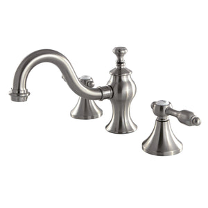 Tudor Two-Handle 3-Hole Deck Mount Widespread Bathroom Faucet with Brass Pop-Up Drain