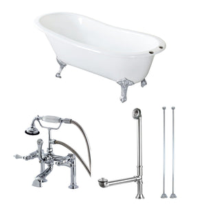 Aqua Eden 62-Inch Cast Iron Single Slipper Clawfoot Tub Combo with Faucet and Supply Lines