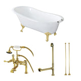 Aqua Eden 62-Inch Cast Iron Oval Single Slipper Clawfoot Tub with Faucet Drain and Supply Lines Combo