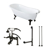 Aqua Eden 62-Inch Cast Iron Oval Single Slipper Clawfoot Tub with Faucet Drain and Supply Lines Combo