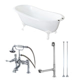 Aqua Eden 62-Inch Cast Iron Single Slipper Clawfoot Tub Combo with Faucet and Supply Lines