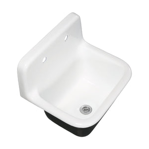 Petra Galley Cast Iron Single Bowl Wall Mount Kitchen Sink with 2-Hole Drain and Strainer