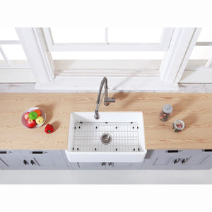 Arcticstone 30-Inch Solid Surface White Stone Apron-Front Single Bowl Farmhouse Kitchen Sink