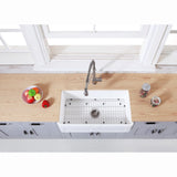 Arcticstone 33-Inch Solid Surface White Stone Apron-Front Single Bowl Farmhouse Kitchen Sink