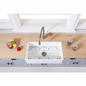 Arcticstone 36-Inch Solid Surface White Stone Apron-Front Single Bowl Farmhouse Kitchen Sink