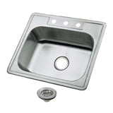 Studio 25-Inch Stainless Steel Self-Rimming Single Bowl Bar Sink with 3-Hole Drain and Strainer