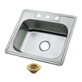 Studio 25-Inch Stainless Steel Self-Rimming Single Bowl Bar Sink with 3-Hole Drain and Strainer