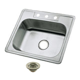 Studio 25-Inch Stainless Steel Self-Rimming Single Bowl Bar Sink with 3-Hole Drain and Strainer