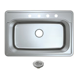 Studio 33-Inch Stainless Steel Self-Rimming Single Bowl Bar Sink with 4-Hole Drain and Strainer