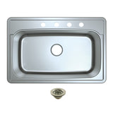 Studio 33-Inch Stainless Steel Self-Rimming Single Bowl Bar Sink with 4-Hole Drain and Strainer