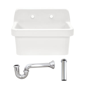 Doriteal 24" Ceramic Single Bowl Wall Mount Kitchen Sink with Strainer