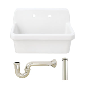 Doriteal 30" Ceramic Single Bowl Wall Mount Kitchen Sink with Strainer