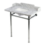 Wesselman 36-Inch Carrara Marble Console Sink with Stainless Steel Legs (8-Inch, 3-Hole)