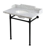 Wesselman 36-Inch Carrara Marble Console Sink with Stainless Steel Legs (8-Inch, 3-Hole)