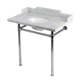 Wesselman 36-Inch Carrara Marble Console Sink with Stainless Steel Legs (8-Inch, 3-Hole)