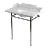 Wesselman 36-Inch Carrara Marble Console Sink with Stainless Steel Legs (8-Inch, 3-Hole)