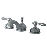 Tudor Two-Handle 3-Hole Deck Mount Widespread Bathroom Faucet with Brass Pop-Up Drain