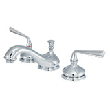 Silver Sage Two-Handle 3-Hole Deck Mount Widespread Bathroom Faucet with Brass Pop-Up Drain