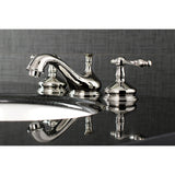 Heritage Two-Handle 3-Hole Deck Mount Widespread Bathroom Faucet with Brass Pop-Up Drain