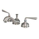 Silver Sage Two-Handle 3-Hole Deck Mount Widespread Bathroom Faucet with Brass Pop-Up Drain