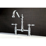 Tudor Two-Handle 2-Hole Deck Mount Bridge Kitchen Faucet