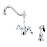 Heritage Two-Handle 2-or-4 Hole Kitchen Faucet with Deck Plate and Brass Sprayer