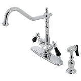 Duchess Two-Handle 2-or-4 Hole Kitchen Faucet with Deck Plate and Brass Sprayer