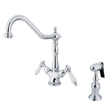 Heritage Two-Handle 2-Hole Kitchen Faucet with Brass Sprayer