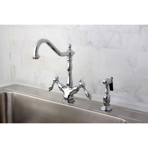 Tudor Two-Handle 2-or-4 Hole Kitchen Faucet with Deck Plate and Brass Sprayer