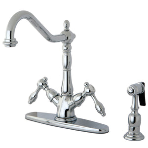 Tudor Two-Handle 2-or-4 Hole Kitchen Faucet with Deck Plate and Brass Sprayer