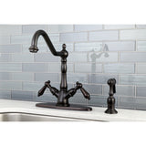 Heritage Two-Handle 2-or-4 Hole Kitchen Faucet with Deck Plate and Brass Sprayer