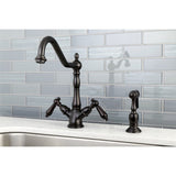 Heritage Two-Handle 2-or-4 Hole Kitchen Faucet with Deck Plate and Brass Sprayer