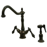 Heritage Two-Handle 2-or-4 Hole Kitchen Faucet with Deck Plate and Brass Sprayer