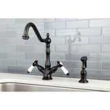 Bel-Air Two-Handle 2-or-4 Hole Kitchen Faucet with Deck Plate and Brass Sprayer