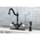 Bel-Air Two-Handle 2-or-4 Hole Kitchen Faucet with Deck Plate and Brass Sprayer