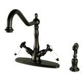 Bel-Air Two-Handle 2-or-4 Hole Kitchen Faucet with Deck Plate and Brass Sprayer