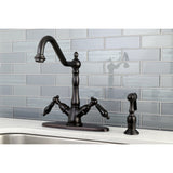 Duchess Two-Handle 2-or-4 Hole Kitchen Faucet with Deck Plate and Brass Sprayer