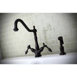 Tudor Two-Handle 2-or-4 Hole Kitchen Faucet with Deck Plate and Brass Sprayer