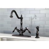 Tudor Two-Handle 2-or-4 Hole Kitchen Faucet with Deck Plate and Brass Sprayer