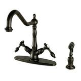 Tudor Two-Handle 2-or-4 Hole Kitchen Faucet with Deck Plate and Brass Sprayer