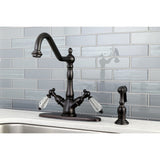 Wilshire Two-Handle 2-or-4 Hole Kitchen Faucet with Deck Plate and Brass Sprayer