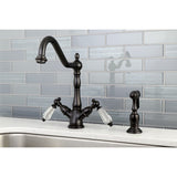 Wilshire Two-Handle 2-or-4 Hole Kitchen Faucet with Deck Plate and Brass Sprayer