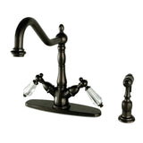 Wilshire Two-Handle 2-or-4 Hole Kitchen Faucet with Deck Plate and Brass Sprayer