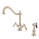 Heritage Two-Handle 2-or-4 Hole Kitchen Faucet with Deck Plate and Brass Sprayer