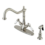 Bel-Air Two-Handle 2-or-4 Hole Kitchen Faucet with Deck Plate and Brass Sprayer