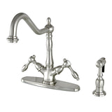 Tudor Two-Handle 2-or-4 Hole Kitchen Faucet with Deck Plate and Brass Sprayer