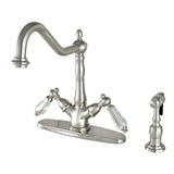 Wilshire Two-Handle 2-or-4 Hole Kitchen Faucet with Deck Plate and Brass Sprayer