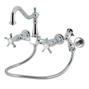 Hamilton Double-Handle 3-Hole Wall-Mount Bridge Kitchen Faucet with Brass Sprayer