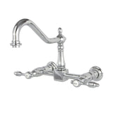 Tudor Two-Handle 2-Hole Wall Mount Bridge Kitchen Faucet