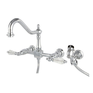 Wilshire Two-Handle 2-Hole Wall Mount Bridge Kitchen Faucet with Brass Sprayer